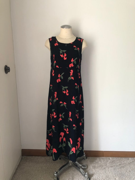 90s Cotton Sleeveless Floral Lilly Pattern Maxi Dr