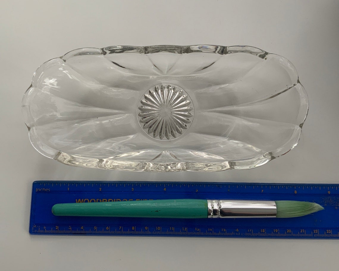 Vintage crystal oval boat butter tray decorative collectible Etsy