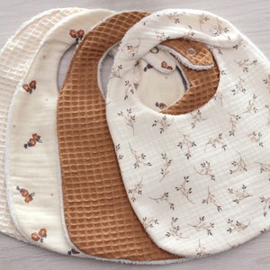 Double gauze or honeycomb cotton baby bib, birth gift, camel bib, ecru bib, sold individually