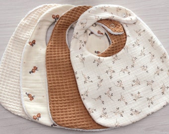 Double gauze or honeycomb cotton baby bib, birth gift, camel bib, ecru bib, sold individually