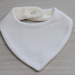 Bavoir bandana double gaze pour bébé, cadeau de naissance, bavoir lin, blanc, lin à motif blanc, vendu à lunité Blanc uni