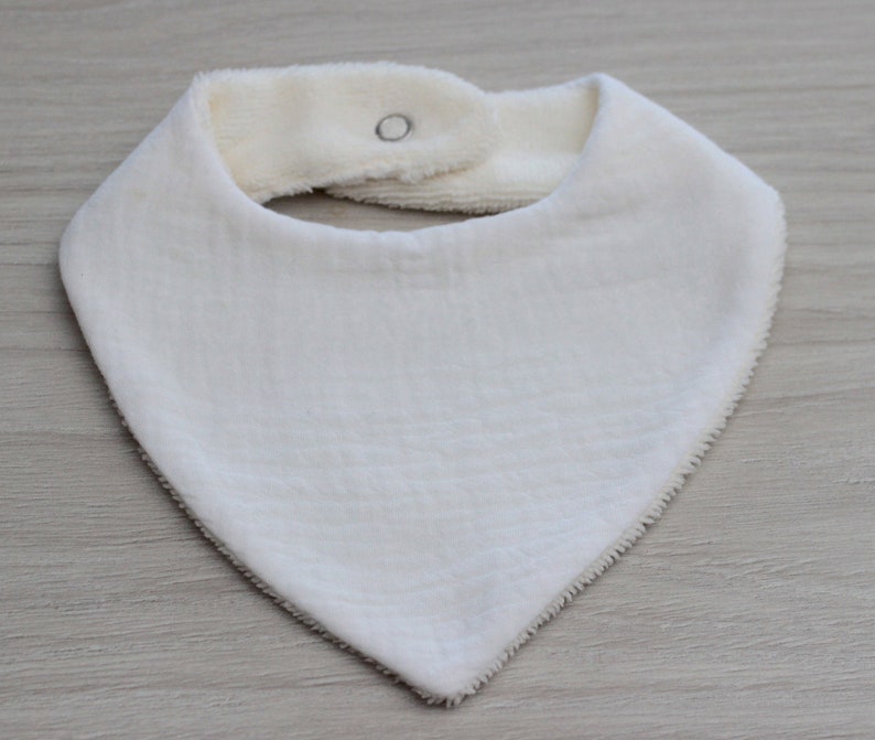 Bavoir bandana double gaze pour bébé, cadeau de naissance, bavoir lin, blanc, lin à motif blanc, vendu à lunité Blanc uni