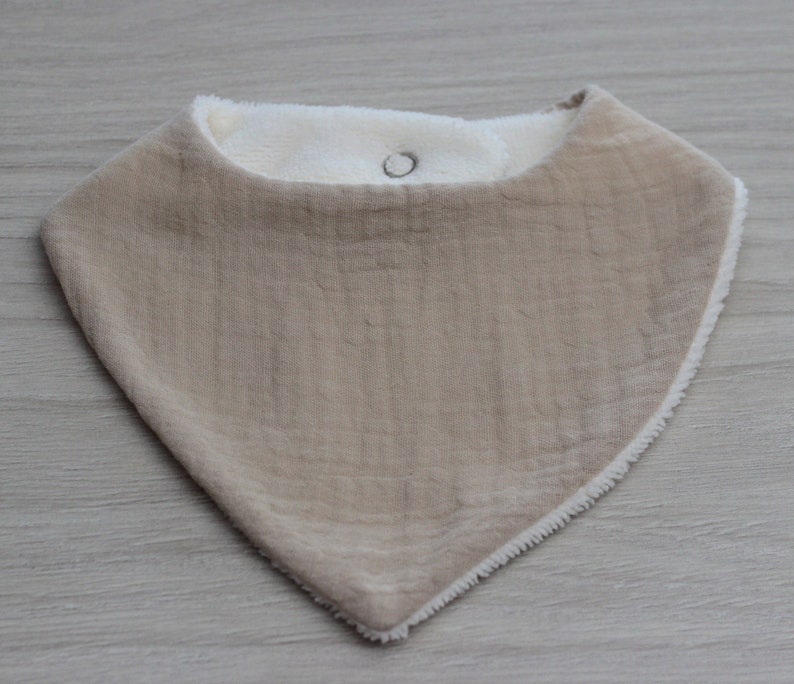 Bavoir bandana double gaze pour bébé, cadeau de naissance, bavoir lin, blanc, lin à motif blanc, vendu à lunité Lin