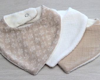 Doppeltes Bandana-Lätzchen aus Gaze für Babys, Geschenk zur Geburt, Lätzchen aus Leinen, weiß, Leinen mit weißem Muster, einzeln erhältlich