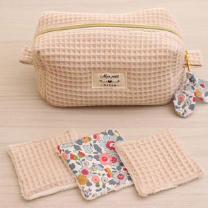 Trousse de toilette matelassée, trousse de toilette pour femme, trousse nid d'abeille beige