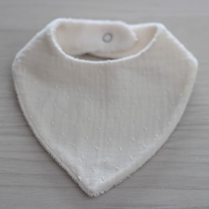 Double gauze bandana bib for baby, birth gift, ecru bib, white, sold individually Ecru plumetis