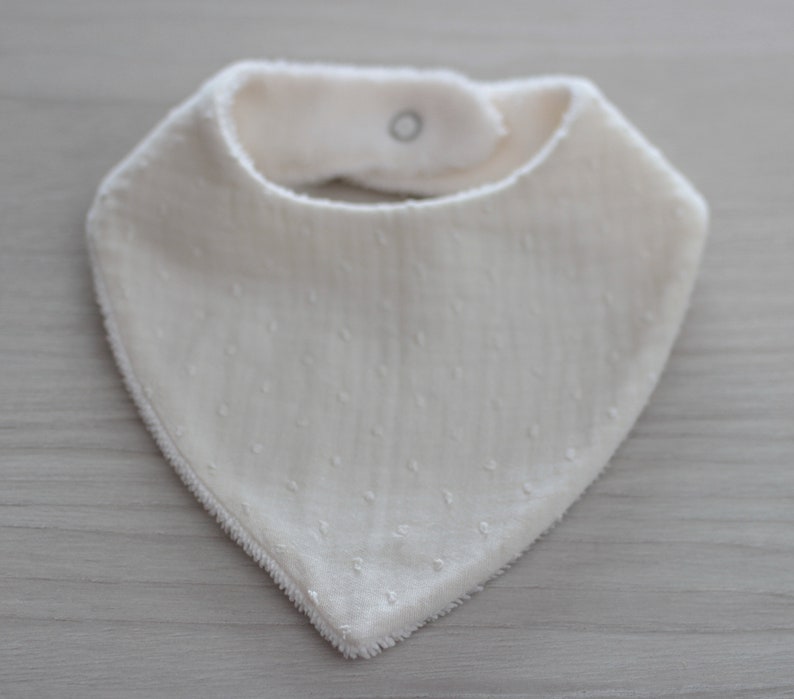 Double gauze bandana bib for baby, birth gift, ecru bib, white, sold individually Ecru plumetis