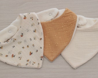 Bavoir bandana double gaze pour bébé, cadeau de naissance, bavoir à poids doré, bavoir motif hérisson, bavoir uni, vendu à l’unité