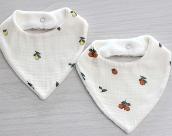 Bavoir bandana double gaze pour bébé, cadeau de naissance, bavoir citrons, bavoirs oranges