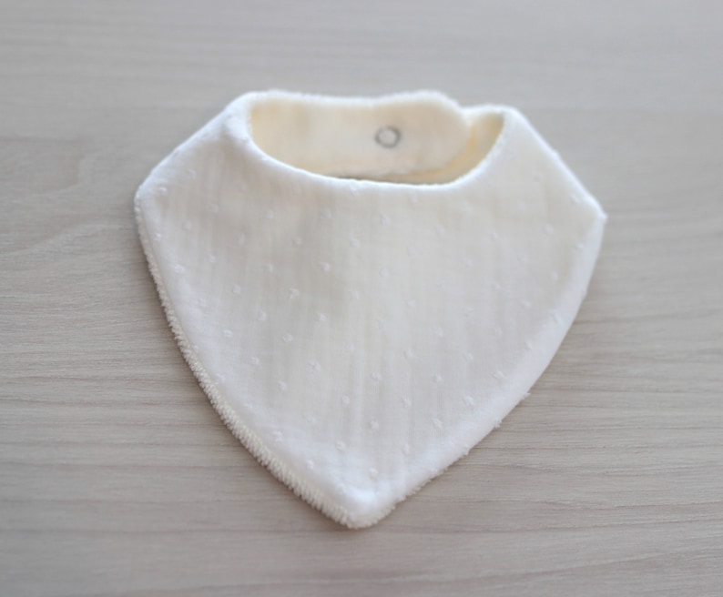 Double gauze bandana bib for baby, birth gift, ecru bib, white, sold individually Blanc Plumetis