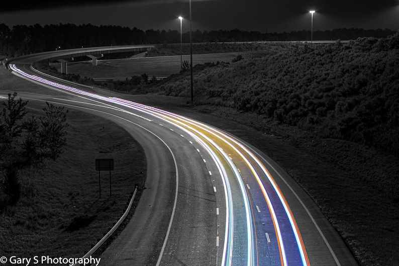 Photograph Print of A Long Exposure Highway Picture With Car Headlight ...