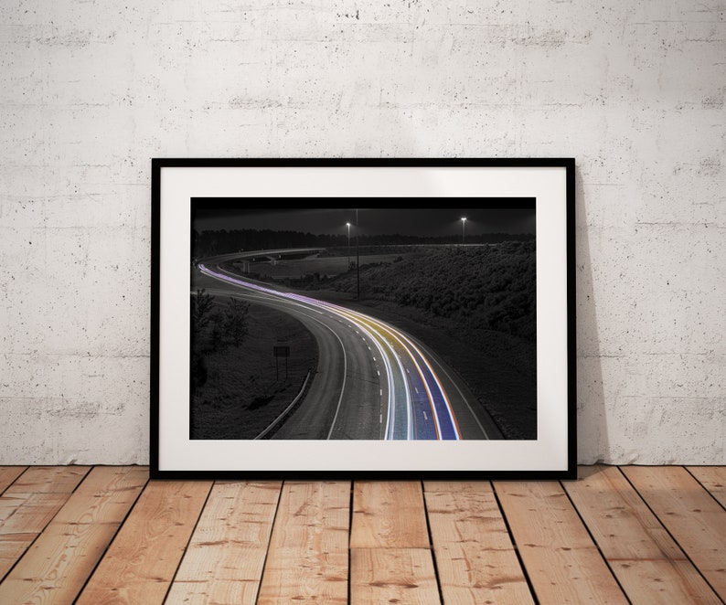 Photograph Print of A Long Exposure Highway Picture With Car Headlight ...
