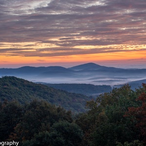 Sunrise Photo Of GrandFather Mountain Off Of The Blue Ridge Parkway With An Orange Sky In The Morning - North Carolina