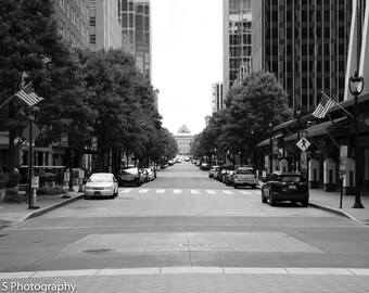 Photograph Print of Downtown Raleigh North Carolina Facing the Capital Building Black and White