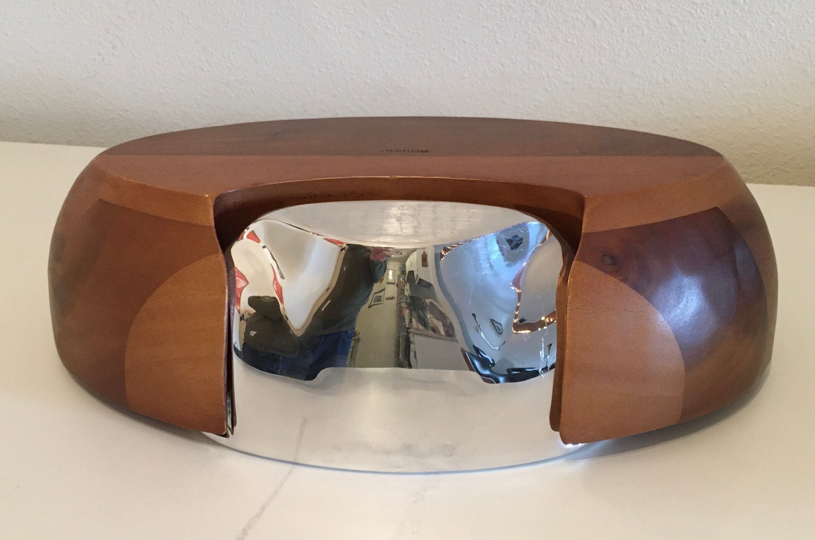 Nambé Dharma Chip and Dip Bowl Acacia Wood and Metal. MT0020 Neil Cohen