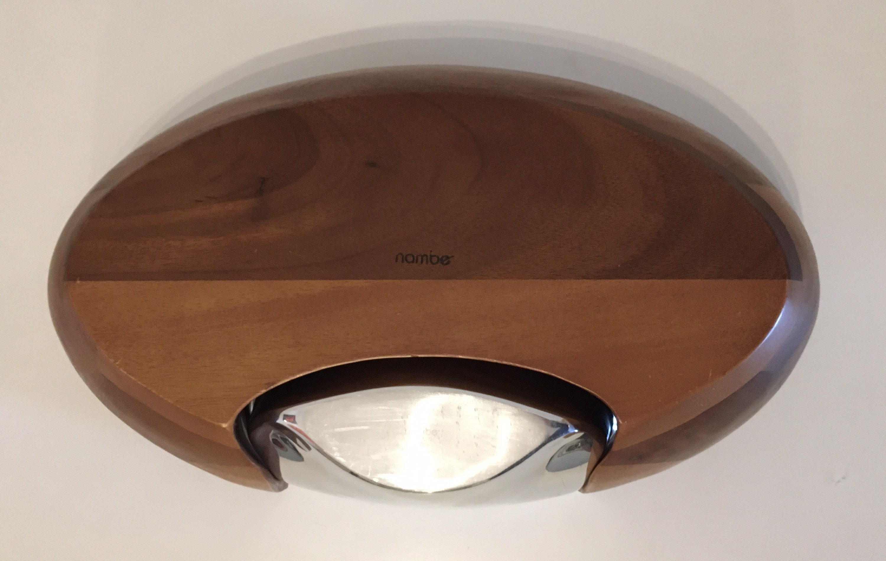 Nambé Dharma Chip and Dip Bowl Acacia Wood and Metal. MT0020 Neil Cohen