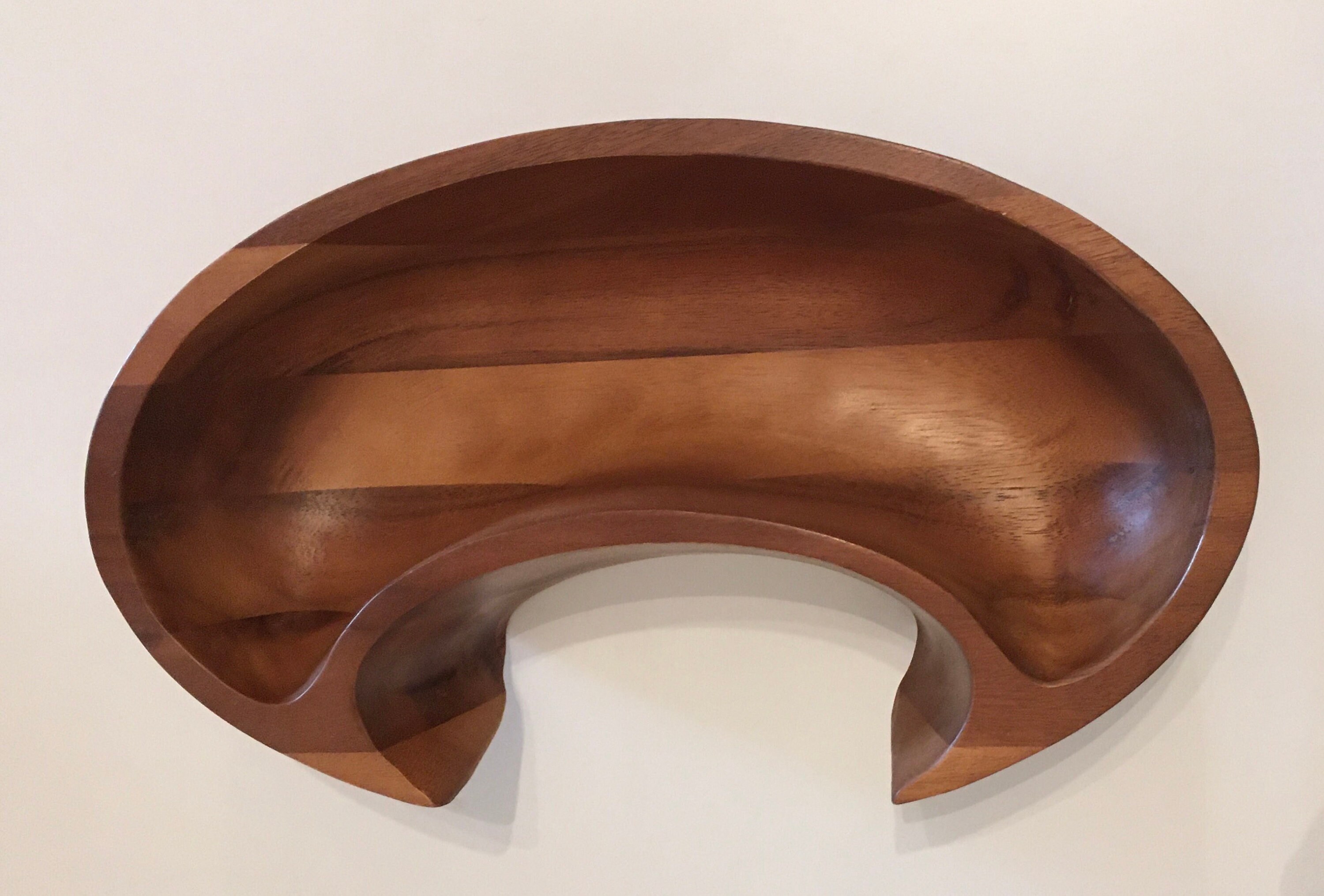 Nambé Dharma Chip and Dip Bowl Acacia Wood and Metal. MT0020 Neil Cohen