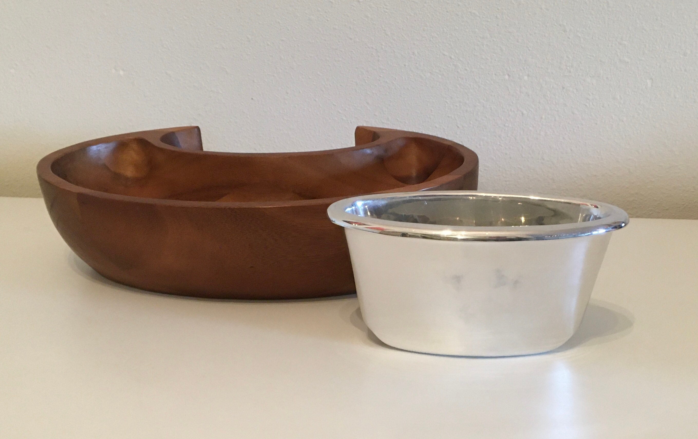 Nambé Dharma Chip and Dip Bowl Acacia Wood and Metal. MT0020 Neil Cohen