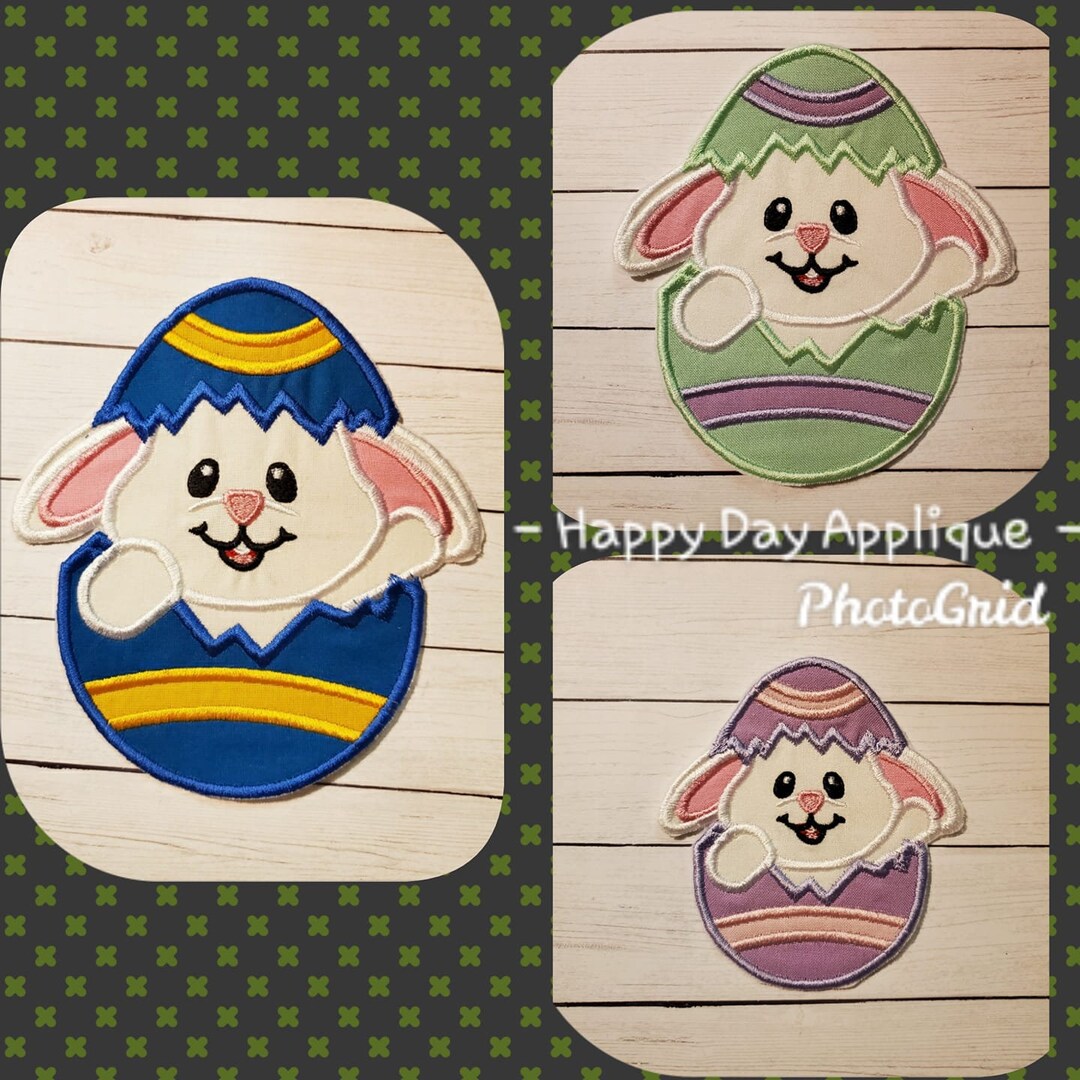 Bunny in Easter Egg Applique and Embroidery Design 4x4 5x7 and 6x10 ...