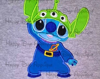 Stitch As Green Alien Applique Design 5x7 and 6x10 Instant Download Happy Day Applique