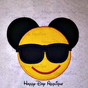 Mickey Mouse Cool Sunglasses Emoji Applique Design 5x7 and 6x10 Instant Download Happy Day Applique