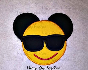 Mickey Mouse Cool Sunglasses Emoji Applique Design 5x7 and 6x10 Instant Download Happy Day Applique