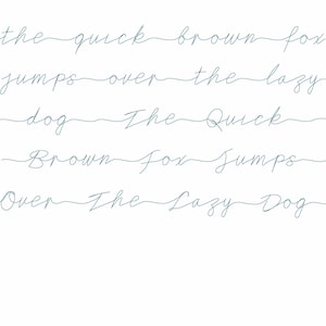 May include: White background with the phrase "the quick brown fox jumps over the lazy dog" written in a continuous, flowing, teal script. The text is repeated multiple times across the image.