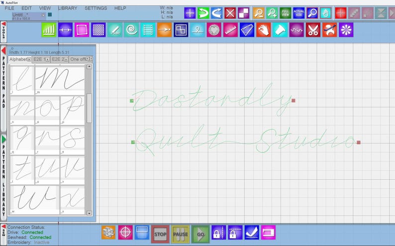 Cursive Alphabet Quilt Pantograph: Uppercase, Lowercase, Numbers ...