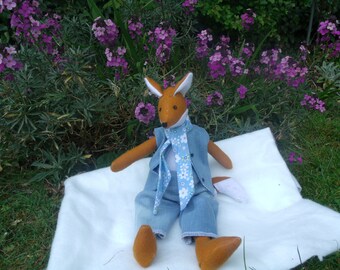 Luna Lapin Fox, Luna Lapin&#39;s Friends, Luna Lapin Heirloom/keepsake, Hand made Fox in Trousers, Gilet & cravat. Raynard the Fox. soft toy