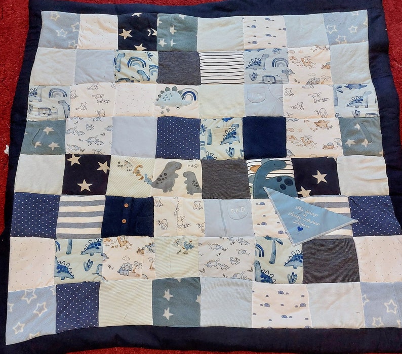 Bespoke Memory Blanket, Baby clothing Blanket. Quilt, Keepsake Blanket, Patch work Memory Quilt, Handmade form babies Outgrown clothing. image 10