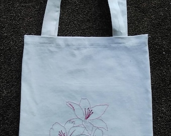 Hand Embroidered Floral Cotton Tote Bag: Reusable Shopping Bag