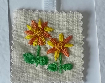 Hand Stitched Flower Greeting Card: Handmade Embroidered Design