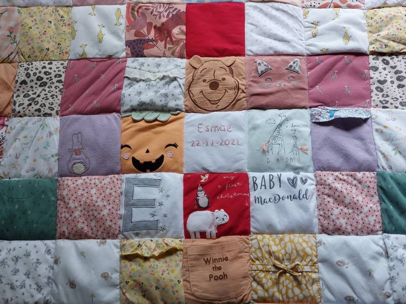 Bespoke Memory Blanket, Baby clothing Blanket. Quilt, Keepsake Blanket, Patch work Memory Quilt, Handmade form babies Outgrown clothing. image 6
