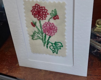 Hand Stitched Flower Greeting Card: Handmade Embroidered Design