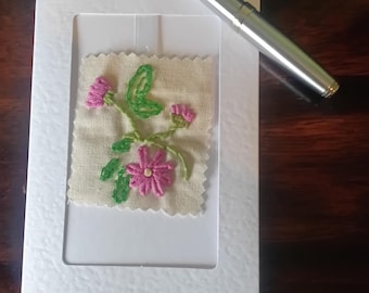 Hand Stitched Flower Greeting Card: Handmade Embroidered Design