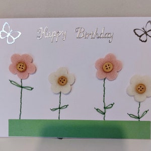 Handmade Floral Embellished Card: Blank Inside, Any Occasion