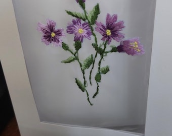 Hand Stitched Flower Card: Embroidered Greetings Card