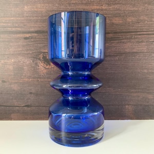 Riihimaki Blue Glass Vase Tamara Aladin 1472 Vintage 1960s 1970s Scandinavian Finnish Retro