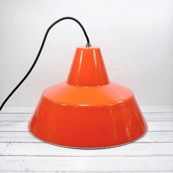 Louis Poulsen Danish Orange Enamel Pendant Workshop Ceiling Lamp