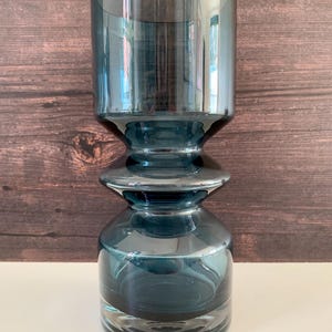 LARGE Riihimaki Steel Blue Glass Vase Tamara Aladin 1472 25cm 1960s 1970s Scandinavian Finnish