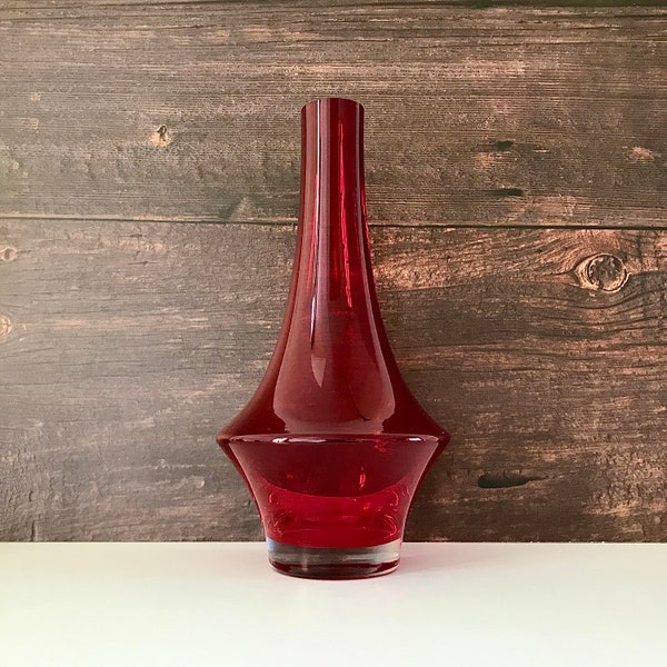 Riihimaki Finnish Red Glass Rocket Vase 1379 Vintage Retro Atomic Era