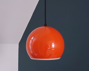 Vintage Orange Danish Atomic Era Ball Pendant Lamp 1960s 1970s Retro Ceiling Light