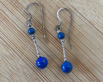 Lapis lazuli and silver simple dangle earrings vintage