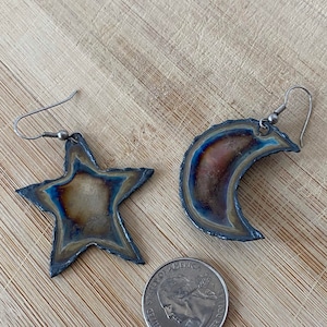 Celestial star and moon anodized aluminum earrings