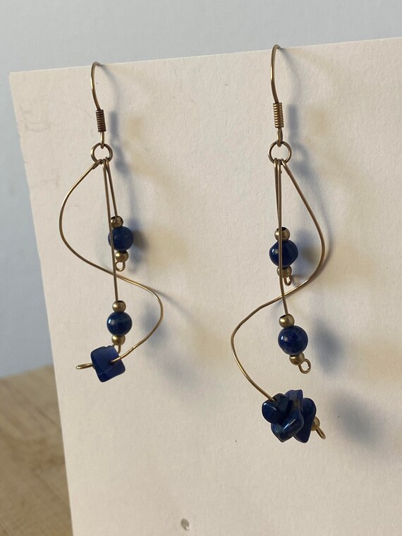 Lapis Lazuli Dangle Earrings Gold and Blue GORGEO… - image 3