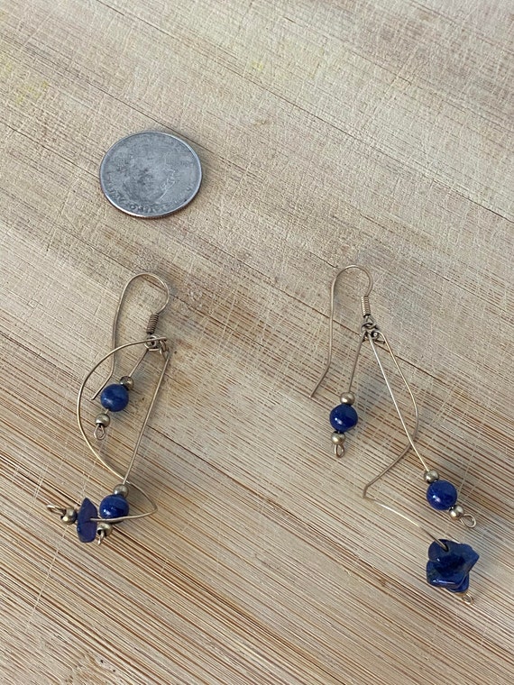 Lapis Lazuli Dangle Earrings Gold and Blue GORGEO… - image 2