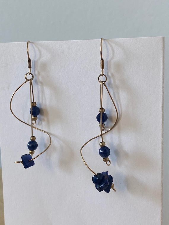 Lapis Lazuli Dangle Earrings Gold and Blue GORGEO… - image 1