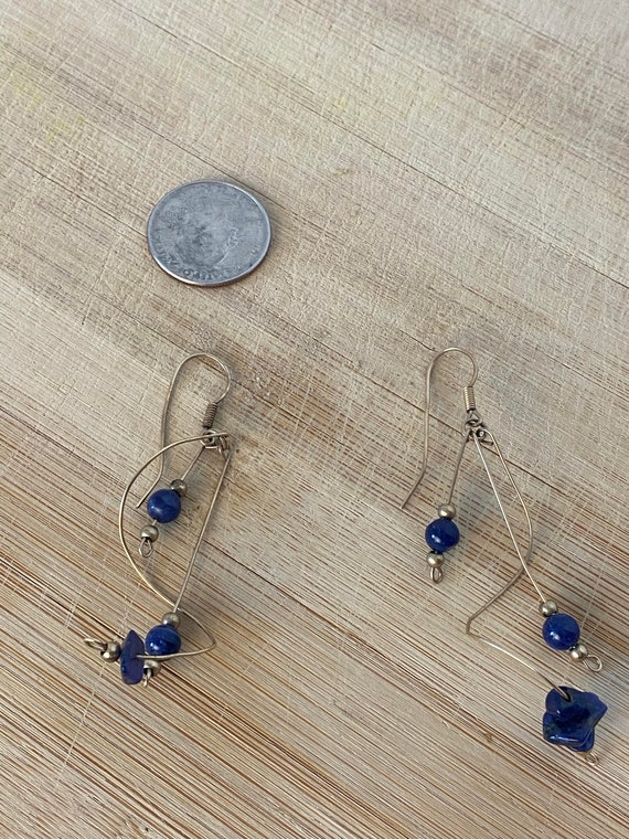 Lapis Lazuli Dangle Earrings Gold and Blue GORGEO… - image 4