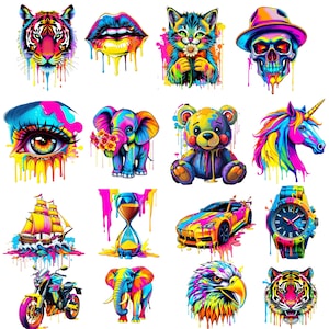 90 T-Shirt Designs | High-Quality Color Drip | Colorful PNG Bundle for Men, Women & Kids |  Mug Designs too| Sublimation Graphics | 300dpi