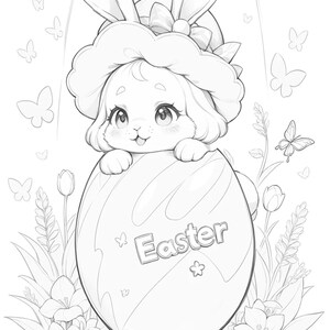 180 Printable Easter Bunny Coloring Page | Adorable Rabbit & Eggs| Fun ...